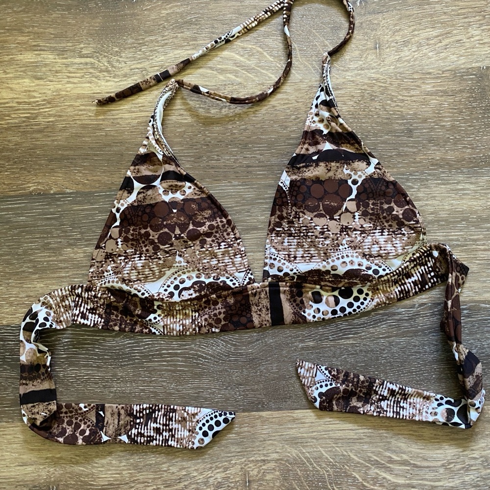 Brown and White Patterned Bikini Top